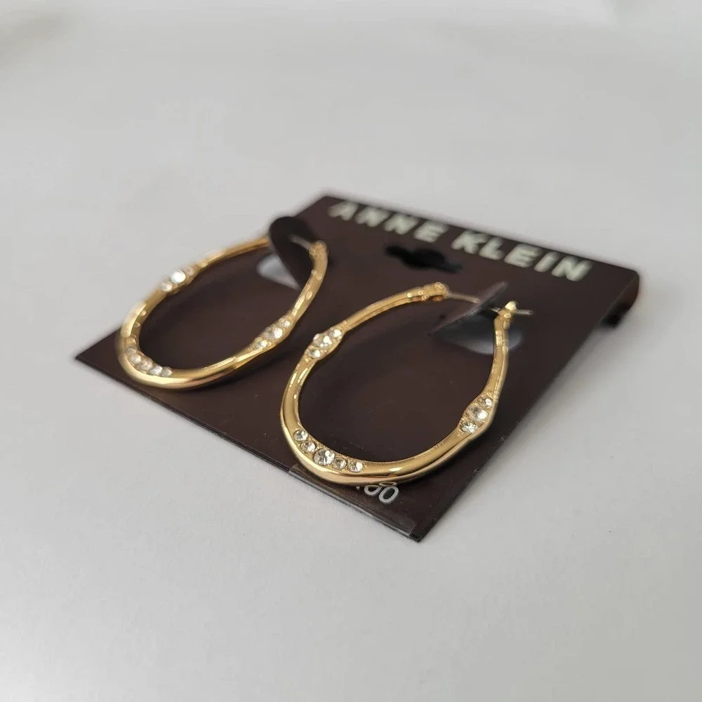 ANNE KLEIN Gold-Tone Pavé Crystal Medium Hoop Earrings, 1.32